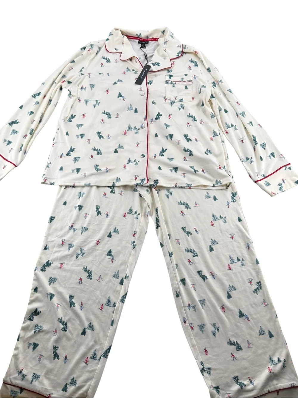 TAHARI Winter Ski Print Pajama Set Long Sleeve Top & Pants Light Weight Size LG